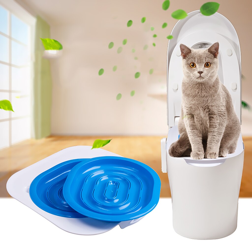 Plastic Cat Toilet Training Kit Pets Potty Urinal Litter Tray Easy to Learn Blue Cat Potty Kittty Litter Trainer System Kit