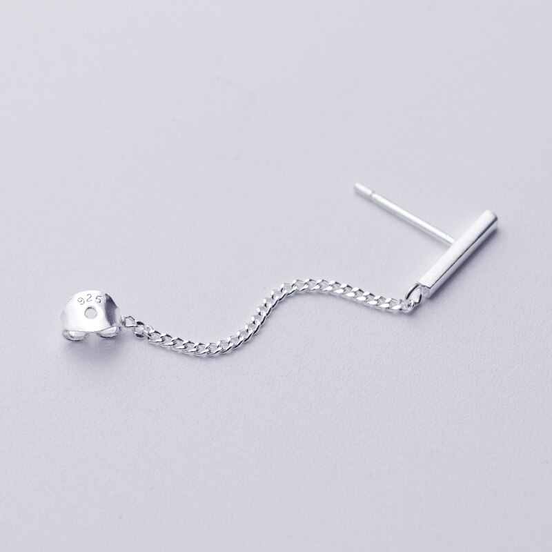 Simple Dainty Tiny Bar Tassel S925 Chain Dangle Earrings Or Necklaces Women Girl Long Edgy Earrings