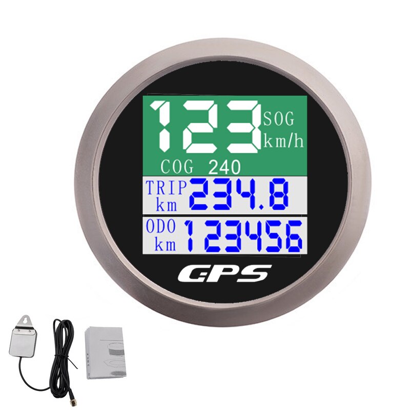 52mm Waterproof IP67 Boat Car Digital GPS Speedometer Odometer TFT Screen Trip COG Gauge with GPS Antenna fit 12~24V: Black Silver