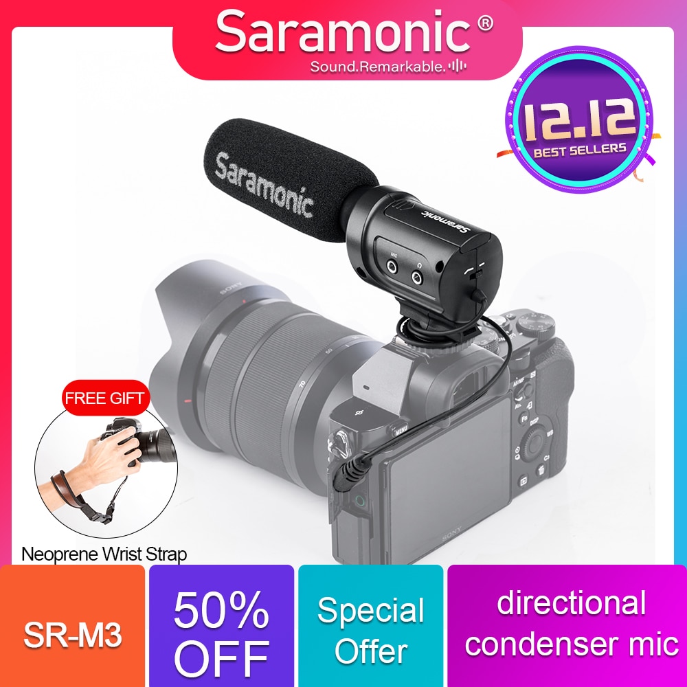 Saramonic SR-M3 Mini Directionele Condensator Microfoon Met Geïntegreerde Shockmount, Schakelaars Voor Dslr Camera 'S En Camcorders