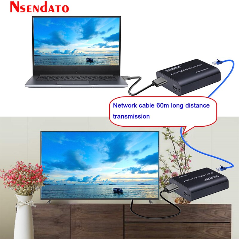 1080P 60Hz HDMI Extender Sender Transmitter Receiver Over Cat5e/Cat6 RJ45 HDMI Extender 60m HDMI Extender Switch For PC DVD PS4