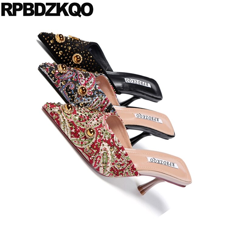 Maultiere pantoffel spitz frauen pumpt dünne schuhe sommer hoch Fersen Zucht China niet bunte sandalen größe 4 34