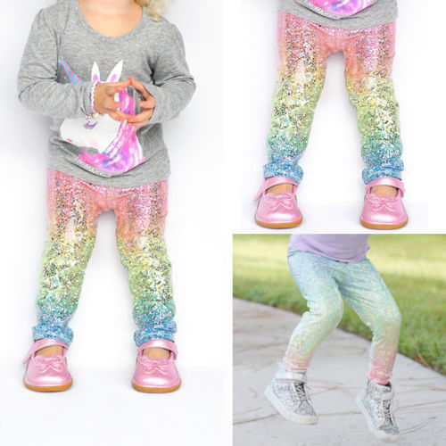 Calças leggings de arco-íris para bebês, calças da moda para meninas, com lantejoulas brilhantes, justas e de princesa