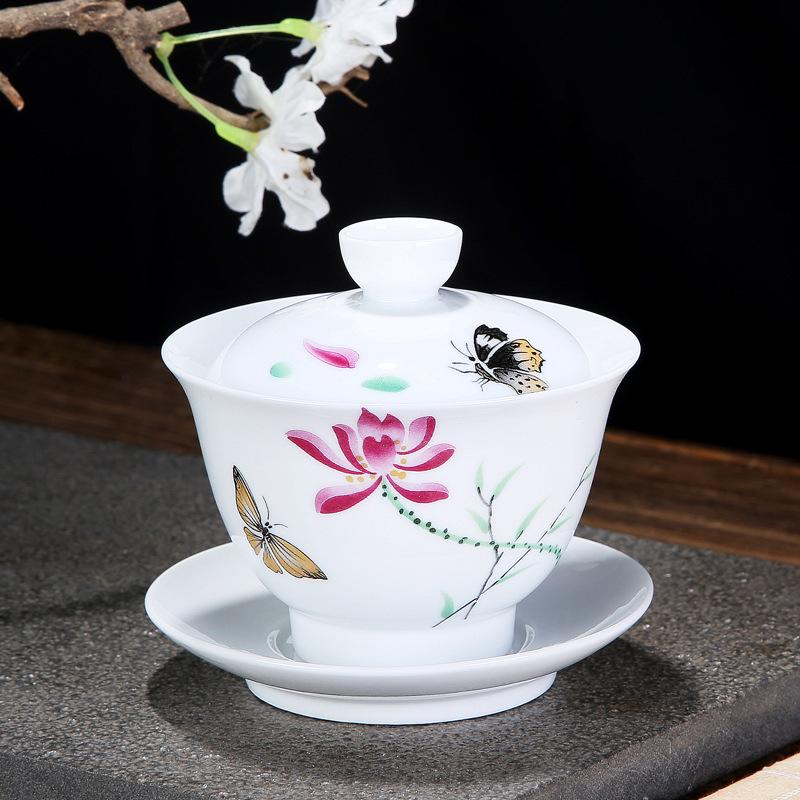 Chinese Tradition Gai Wan Tea Set Bone China Tea Sets Gaiwan Tea Porcelain Pot Set For Travel Ceramic Beautiful And Easy Kettle: 15