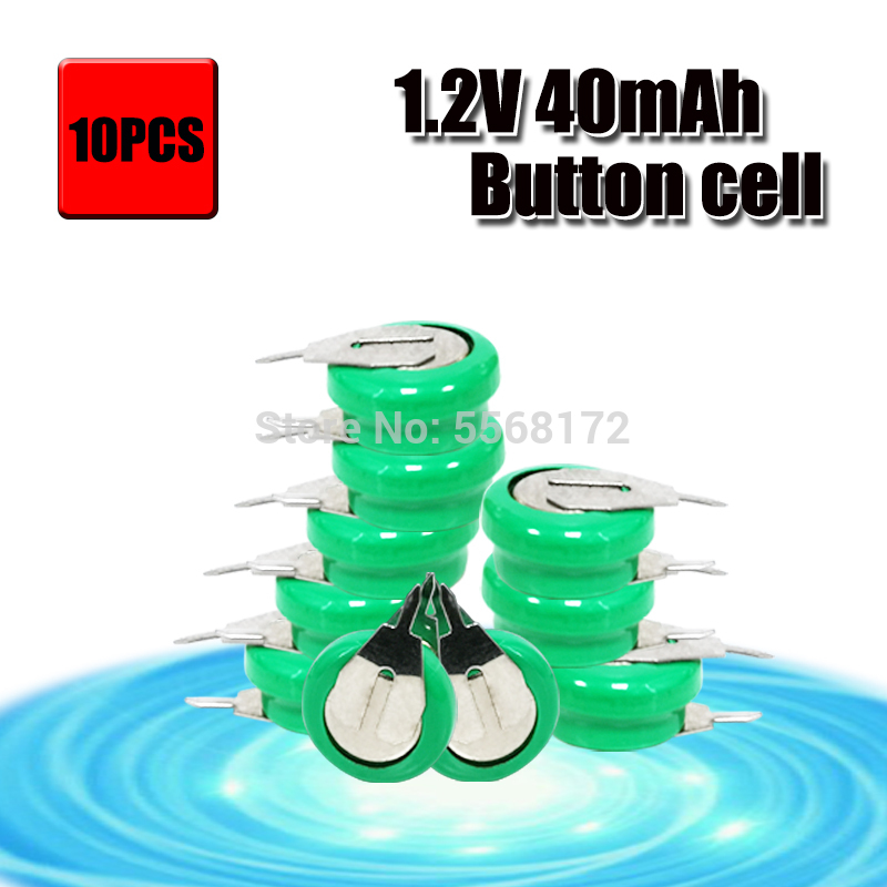10-100pc 1.2V 40mAh Ni-MH Ni MH Batteries With Pins Rechargeable Button Cell Battery: 10pcs