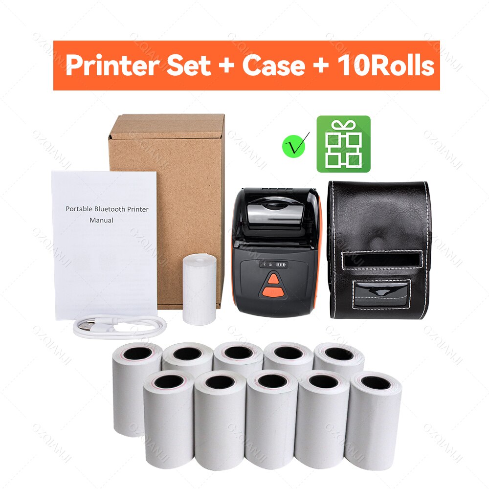 Protable Mini 2 inch Bluetooth Thermal Printer Wireless Receipt Bill Barcode Loyverse POS app on Android Phone Printer Maker 58: Add 10 Rolls
