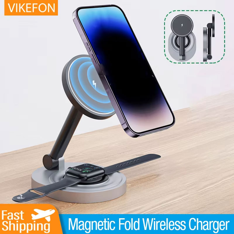 Magnético 2 em 1 carregador sem fio suporte almofada estação de carregamento rápido doca para iphone 15 14 13 12 pro max apple watch 8 7 6 airpods