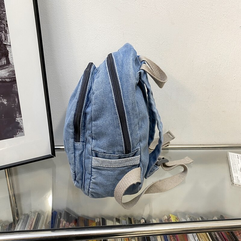 Bolsos pequeños de tela vaquera para mujer, mochila de viaje para chicas adolescentes, Vintage, Color sólido, a la , 2022