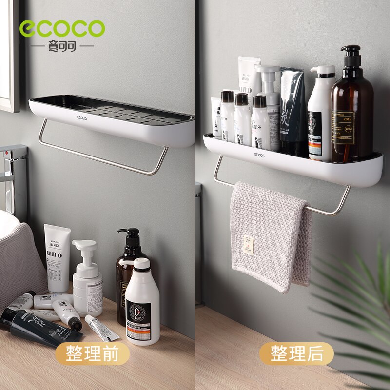 Ecoco kylpyhuone hylly säilytys teline seinään kiinnitettävä shampoo mausteet suihkun järjestäjä kylpyhuonetarvikkeet pyyhetankolla