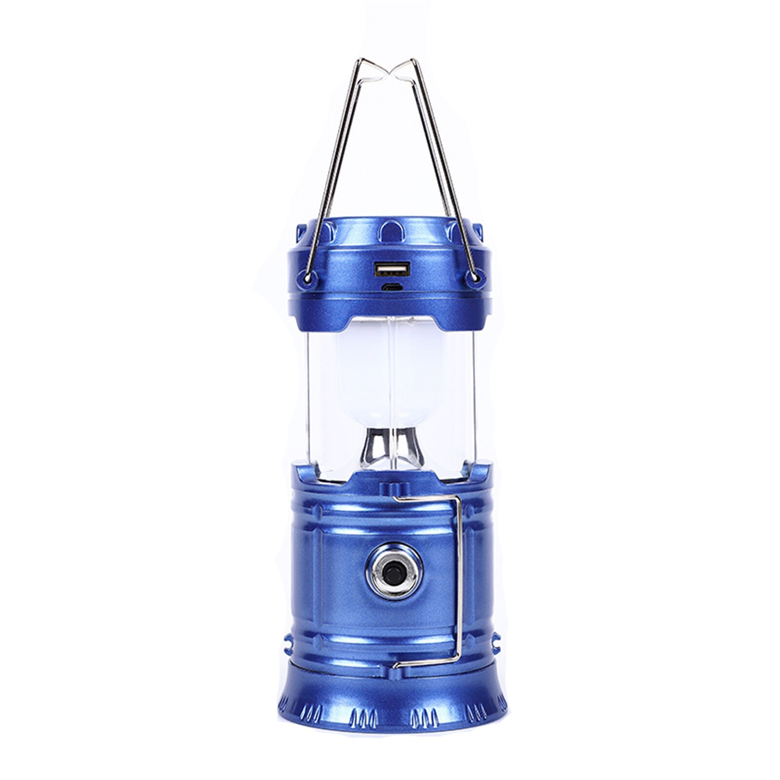 Retractable Lantern Light Portable USB Rechargeable Foldaway LED Flashlight Lighting Lamp Lanterna Tent Lights: Blue EU PIug	