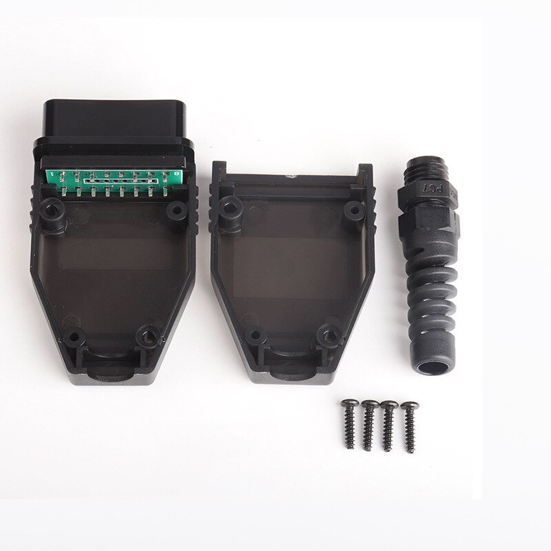 Automotive OBD2 16pin Connector Male OBD housing with plug + case + SR + screw OBDII: Transparent Black