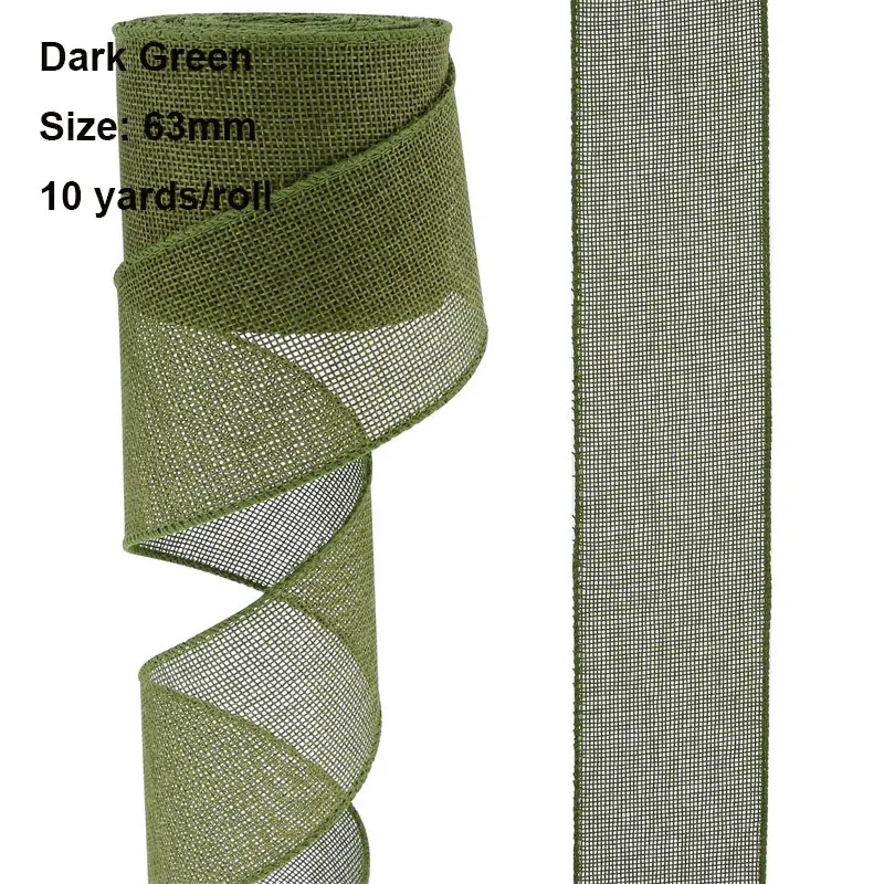 10 meter 63mm säckvävsband trådband enfärgat tygband för gör-det-själv-pyssel julklappsband krans festdekor: Svart