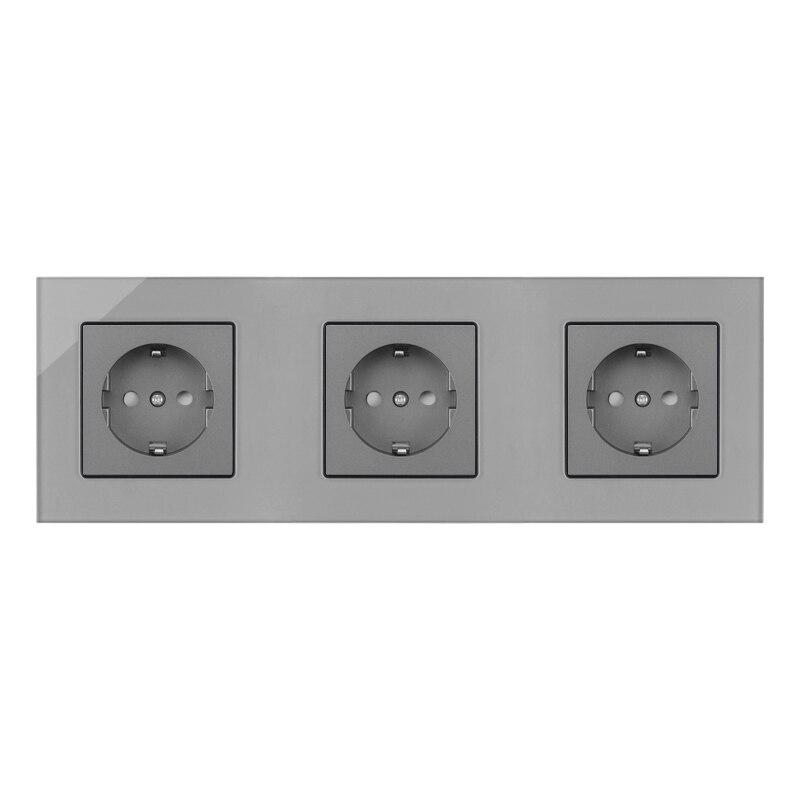 Wall Socket EU Standard Power Plug Singel/Double/Trible/Quadruple Socket AC110V-250V Living Room Silver Crystal Glass Panel: Trible Socket