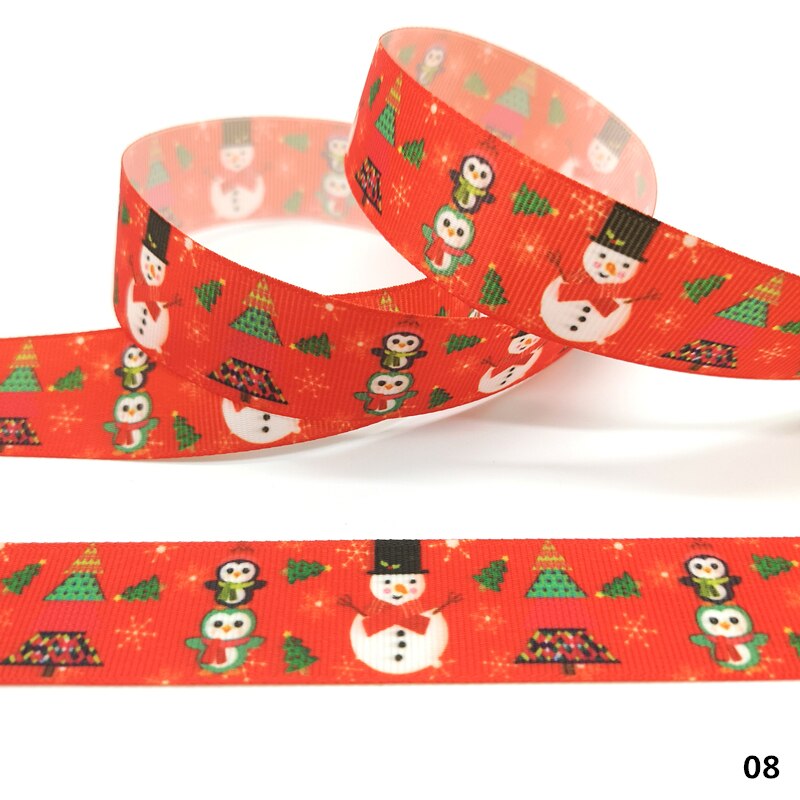 5 yards 25mm julebånd termisk overføring trykt grosgrain bånd for innpakning bryllup dekorasjon hårsløyfer gjør det selv: 08