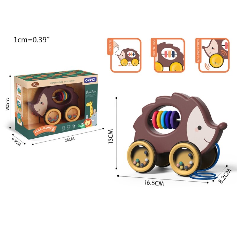 Baby Cartoon Dier Auto Pull Touw Speelgoed Slepen Voertuigen Rammelaars Educatief