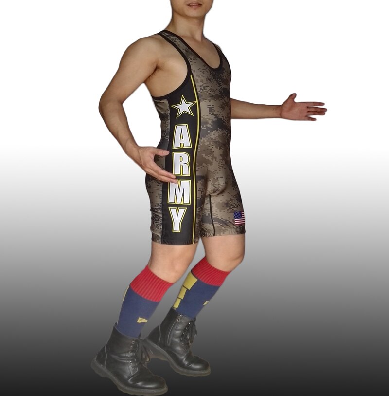 Servizio su ordinazione USA Army Digicamo Wrestling Singoletto Body Uniforme Pesistica Outfit Soldato Costume Da Bagno