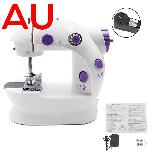 Mini Portable Electric SEWING Machine Night Light Household Straight Foot Pedal Multifunction EU Plug Sewing Machine Table: AU Adaptor