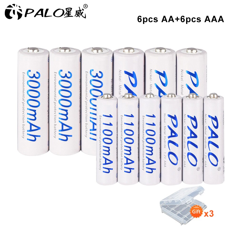 4 Stuks 3000 Mah 1.2 V Aa Oplaadbare Batterijen Lage Ontlading Hoge Capaciteit + 4 Stuks 1100 Mah 1.2 V aaa Oplaadbare Batterijen Met Doos: 6 AA 6 AAA