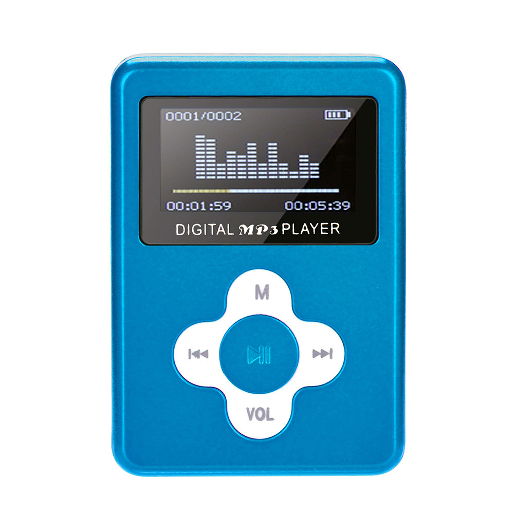 Kinganda USB Mini reproductor MP3, pantalla LCD, compatible con 32GB, tarjeta Micro SD TF 7,15: Blue