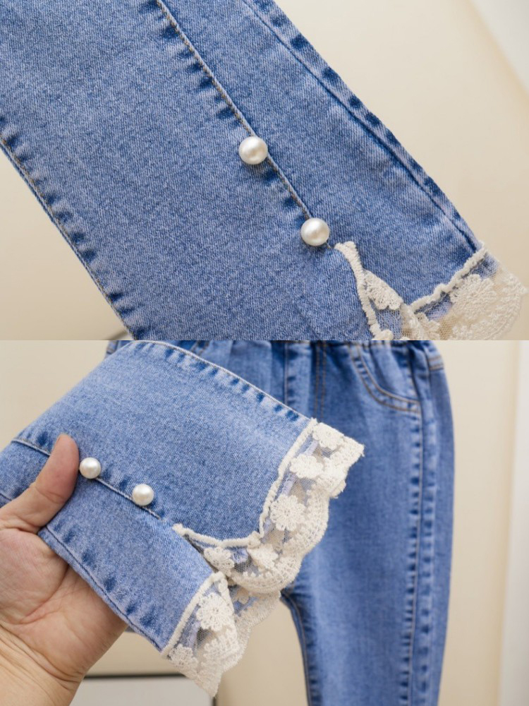 2-12 -årige piger jeans blonde elastik denim svajerbukser forår efterår ensfarvede bukser teenager børnepigetøj