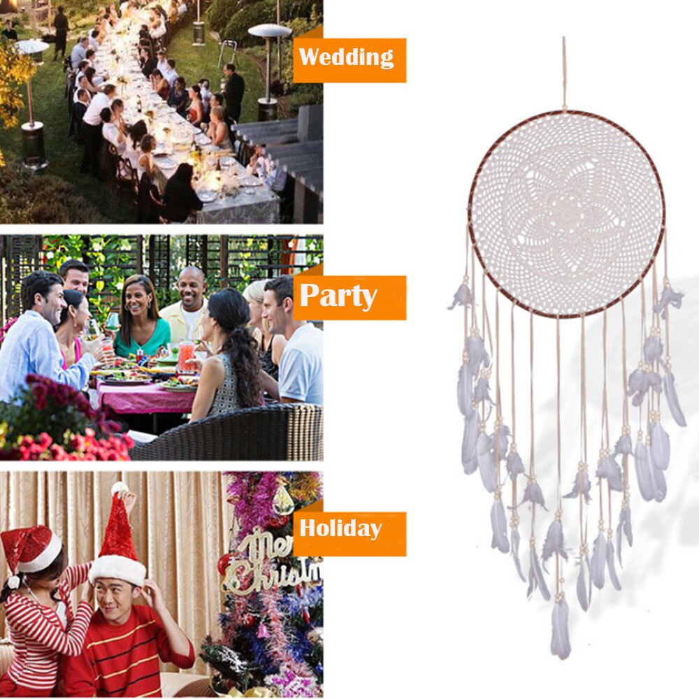1pc stora drömfångare nordisk stil vit fjäder vindspel barnrum hemhängande dekoration bröllopsfest tillbehör 110-120cm
