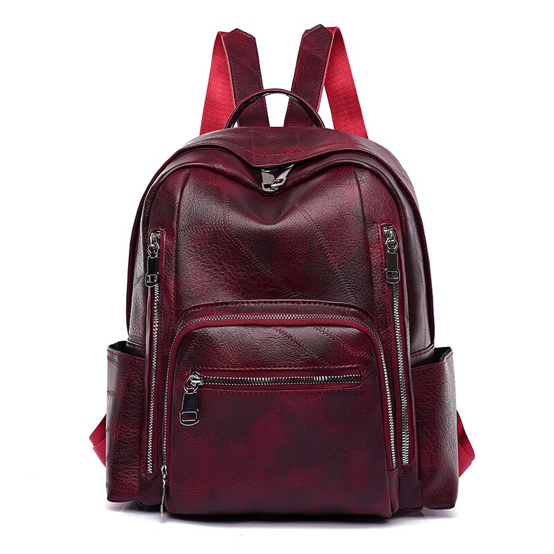 Vrouwen Lederen Rugzakken Vrouwelijke Vintage Rugzak Voor Meisjes Schooltas Reizen Rugzak Dames Sac A Dos Terug pack: Winered