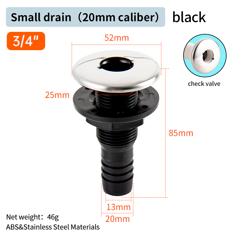 Marine Drainage Outlet Yacht Bilge Drainage Outlet Marine Sewage Outlet Hull Right Angle Black/White Outlet: GRAY