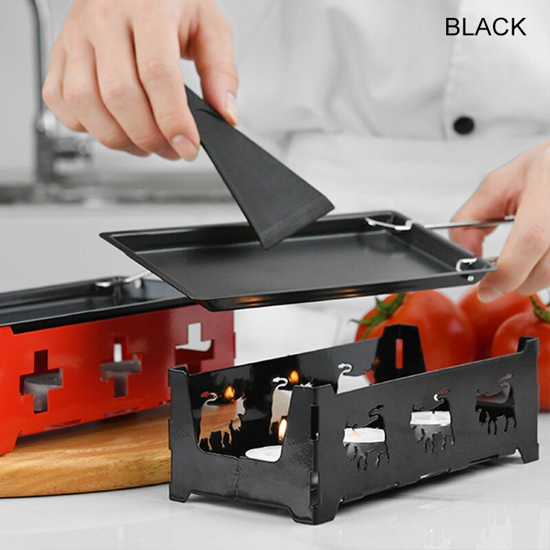 Grill ost raclette set non-stick ost smältpanna bakad ost ugn 1 set grill ostbräda bakplåt kök prylar järn: Svart