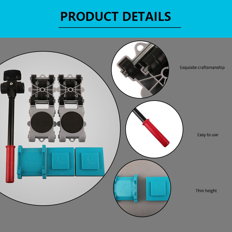 Mover objetos pesados de plástico portátil, móvil, , Kit de herramientas para Mover muebles pesados, 8 unids/set