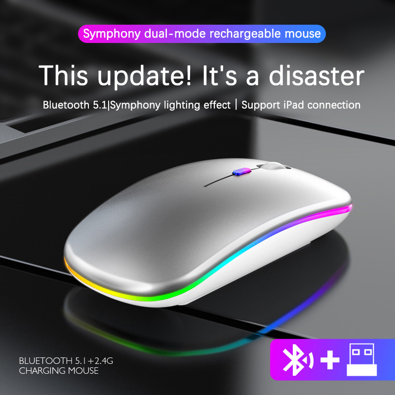 Wireless Mouse Bluetooth RGB Rechargeable Mouse LED Silent Mause LED Backlit Ergonomic Computer Gaming Mice For PC Laptop