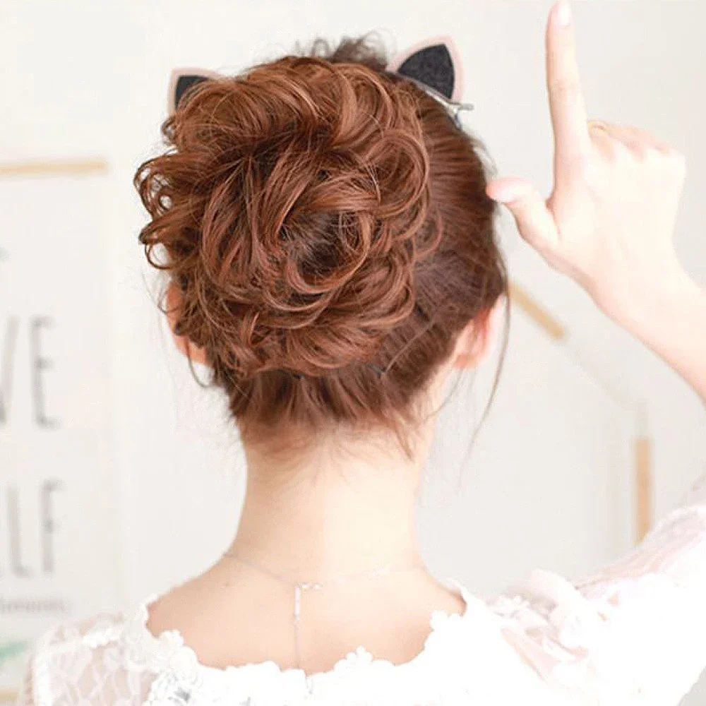 Chignon synthétique en désordre morceau de cheveux bouclés ondulés chouchous Extensions longues Extensions de queue de cheval queue de cheval envelopper autour du chignon cheveux
