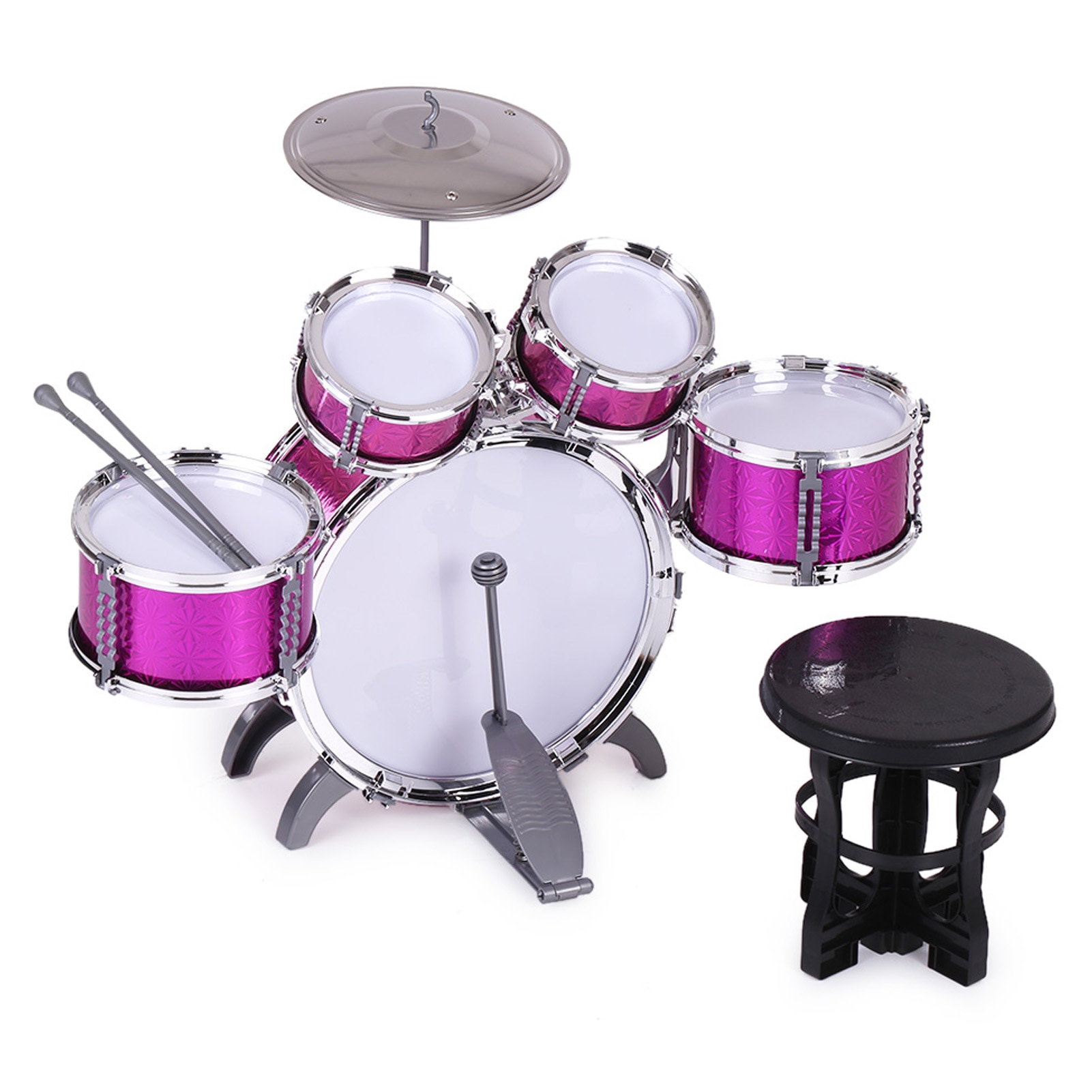 Kinderen Kids Drum Set Muziekinstrument Speelgoed 5 Drums Met Kleine Cimbaal Kruk Drum Sticks Voor Jongens Meisjes