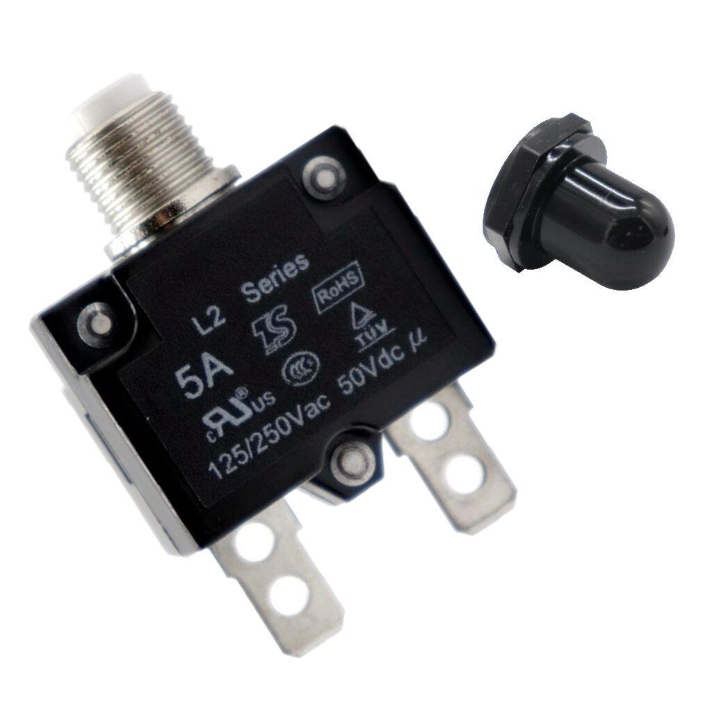 5A Circuit Breaker Overload Protector Switch Fuse Resettable with Black Waterproof Cap AC 125/250V 50V DC