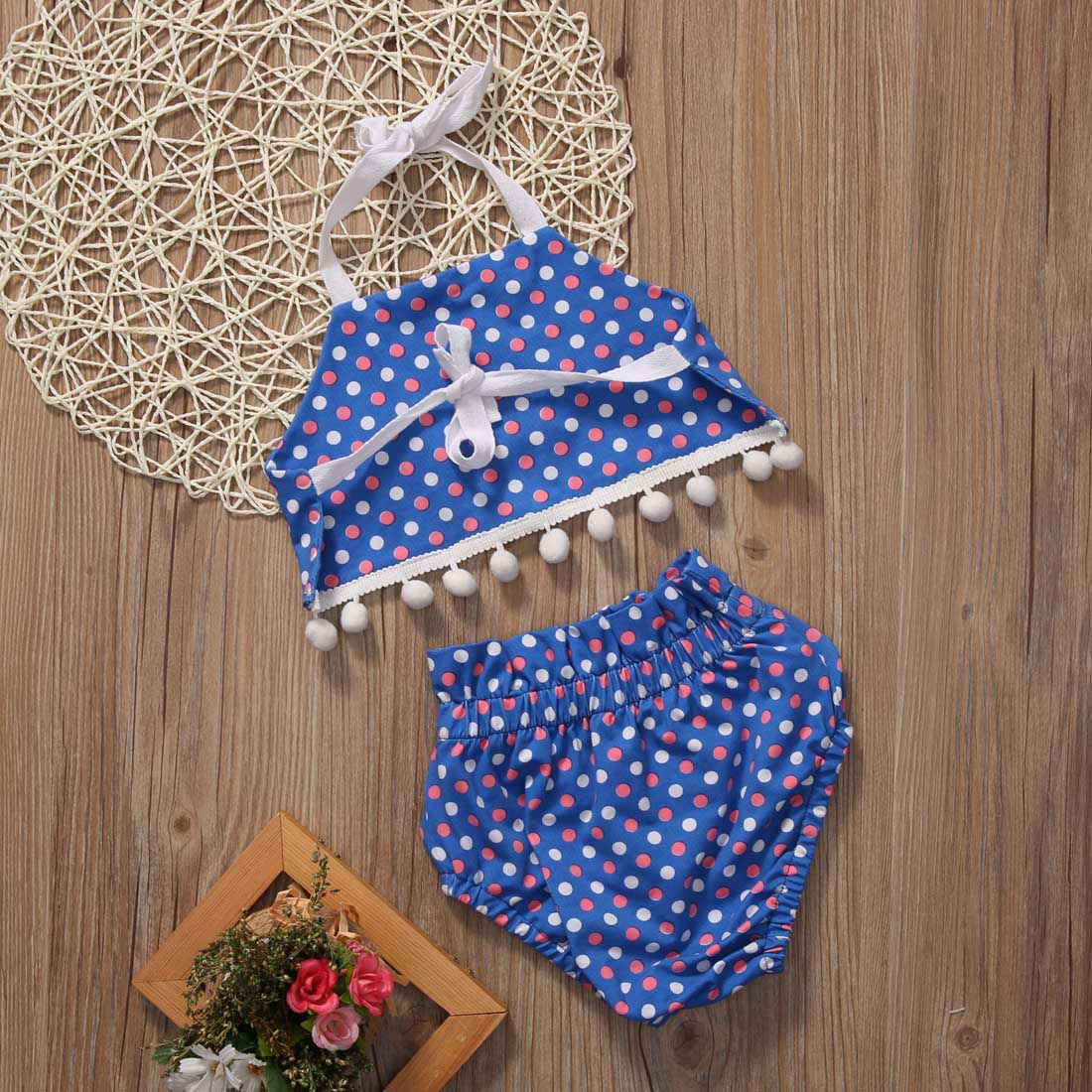 Summer Beachwear sets Girls Swimsuits Swimwear Swimming Tassels Tops Polka Dot bottoms Set Clothes Kid Top Shorts Outfit Suits