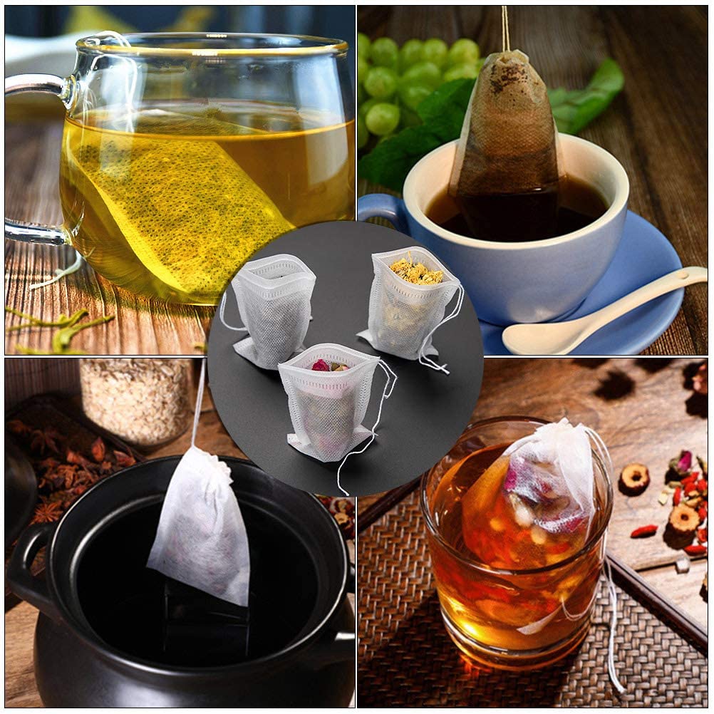 100Pcs 20x30cm Large Tea Bag Disposable Empty Tea Filter Bags No Mess Mesh Bags with Drawstring for Iced Coffee Loose Leaf Tea
