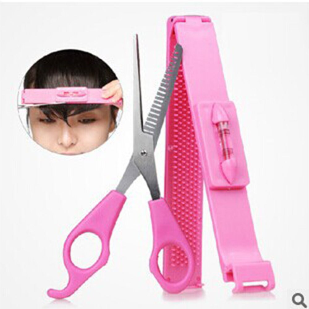 Diy 1 sæt kvinder hårtrimmer frynseskåret værktøjsklipper kamguide til sødt hår bang level lineal hårtilbehør: Klipper med kniv
