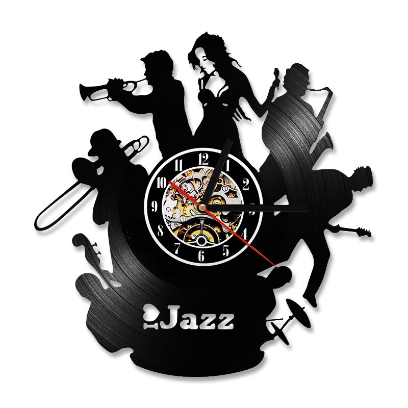 Jazz Black Vinyl Record Hanging Wall Clock Hollow CD Record Wall Clock Antique Hanging LED Clock Home Decor Handmade: NO LED
