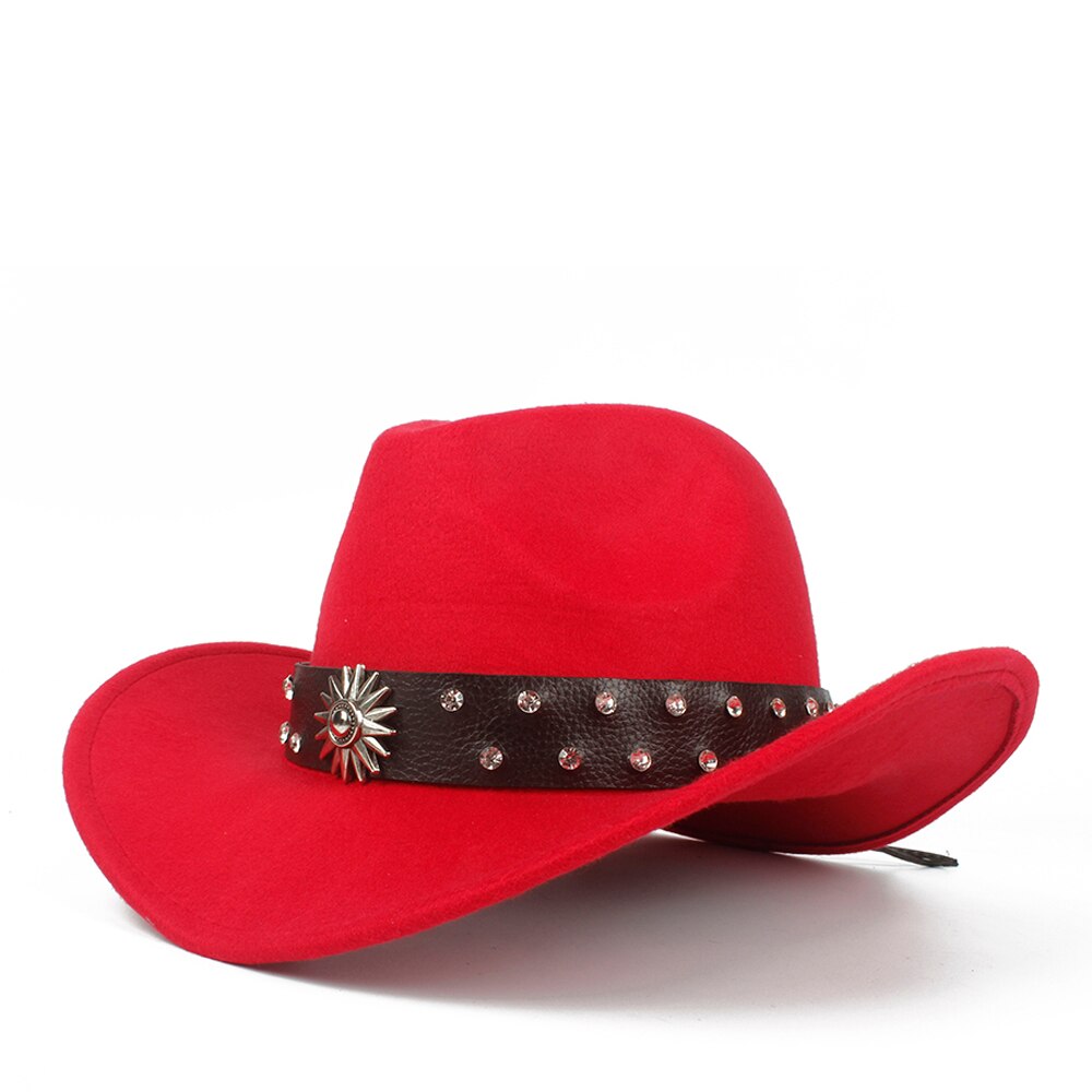 Retro Child Kids Wool Hollow Western Cowboy Hat Roll-up Brim boy girl Outblack Sombrero Hombre Felt Cap Size 52-54: Red