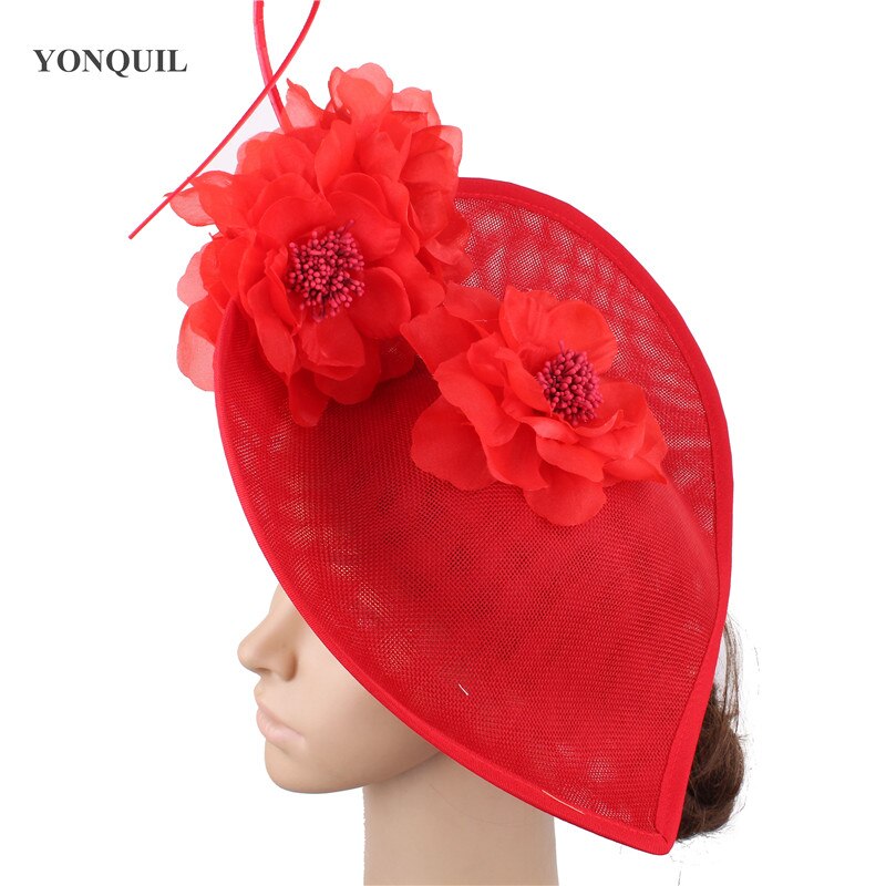 Witte hoeden voor grote feesten, fascinators voor vrouwen, veren, prachtige bruidshoeden, bruidshoofddeksels, sombrero, bloemenhoofddeksel voor dames.: Rood