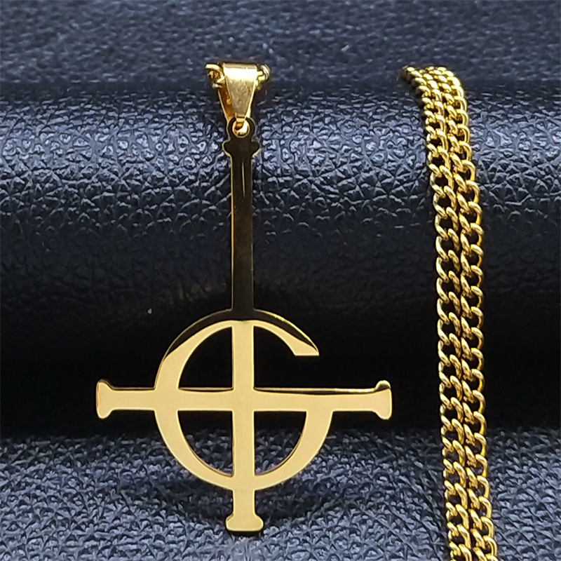 Collar con colgante sin nombre Ghost BC para mujeres y hombres, banda de Ghoul negra de acero inoxidable, cadena con símbolo de Papa Emeritus, joyería N643S06: Color acero