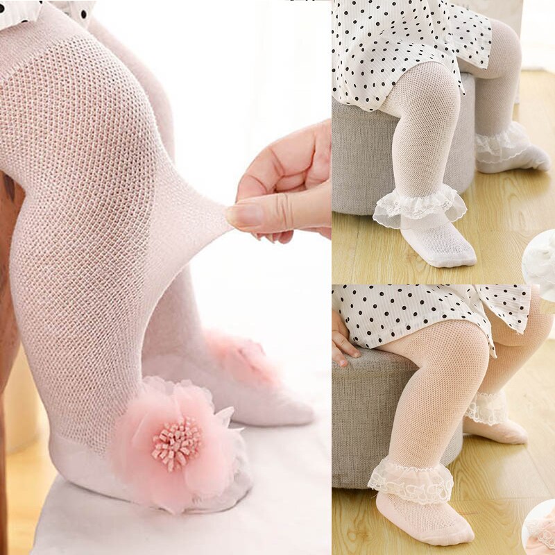 2pcs/lot Soft Cotton Baby Girl Tights Summer Toddler Kids Pantyhose Lace Flower Baby Tights For Newborn Leg Warmer Stockings