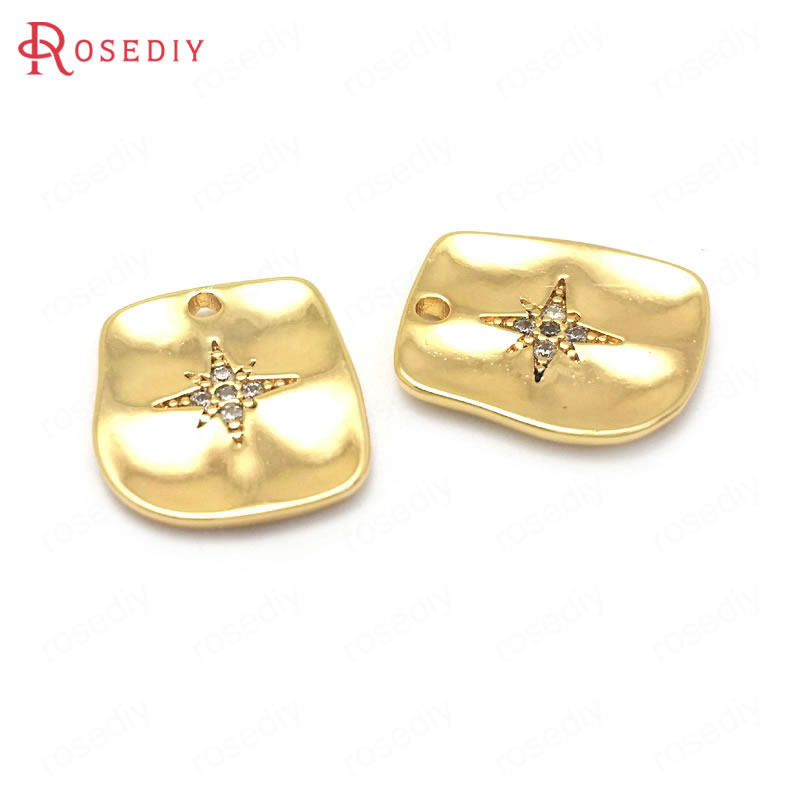 (37164)6Stck 14x12MM 24K Gold Farbe Durcheinander und Zirkon mit Stern Rechteck Reize Anhänger Schmuck Machen liefert Diy Zubehör