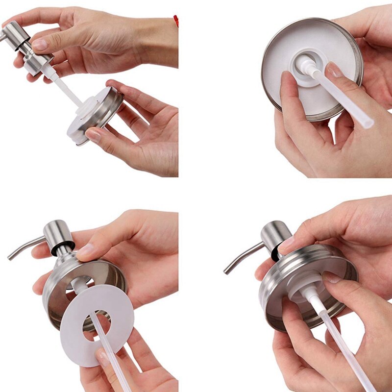 Double Stainless Steel Soap Pump and Lotion Dispenser Lid,Replacement Rust Proof Soap and Lotion Dispenser Pump for Mason Jars o