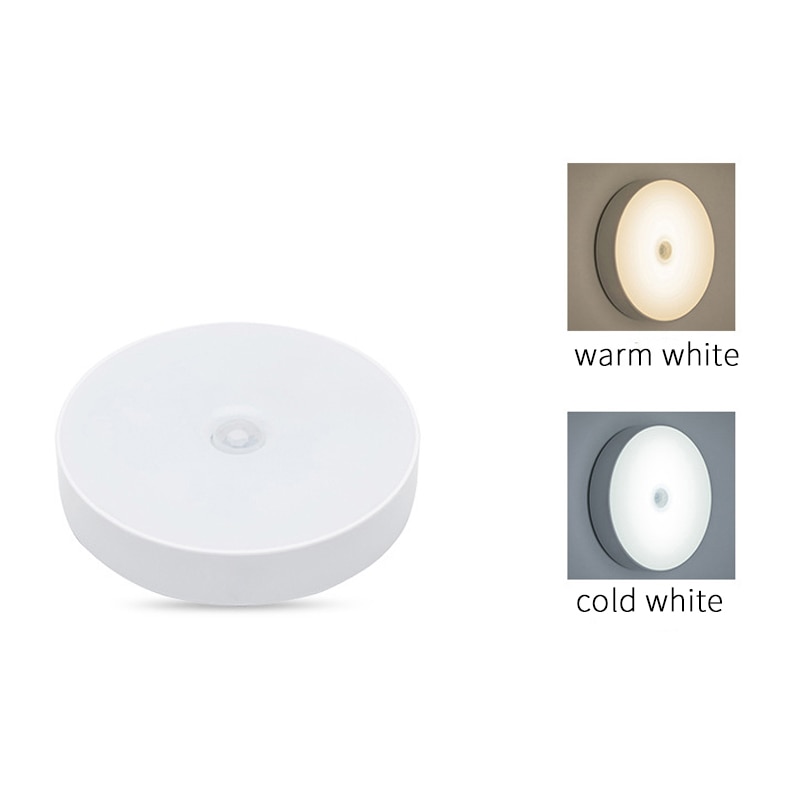 6 LEDs PIR Motion Sensor Night Light Round Auto On/Off for Bedroom Stairs Cabinet Wardrobe Wireless USB Rechargeable Wall Lamp