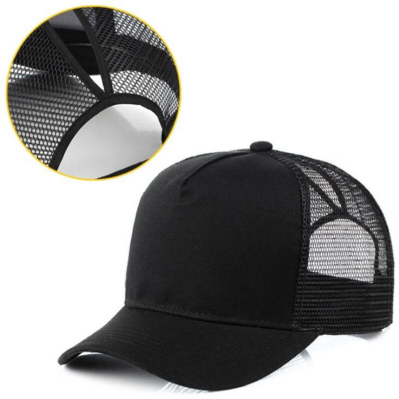 Ponytail Baseball Cap Summer women's Adjustable Black Hat Messy Cap Casual Cotton Girl Snapback Mesh Cap: black