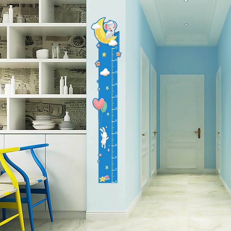 Sød enhjørning abe højde måling wallsticker tegneserie dyr gør-det-selv klistermærker lineal til børn boligindretning vækstdiagram