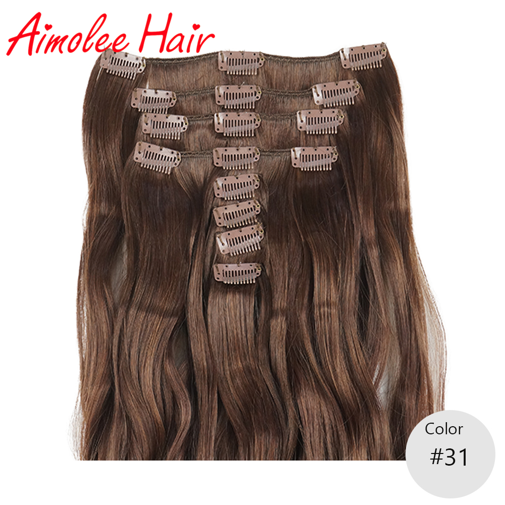 Extensiones de cabello de 24 pulgadas, 8 unidades por juego, pelo sintético largo ondulado Natural de cobre rojo Auburn, 16 clips de fibra de alta temperatura