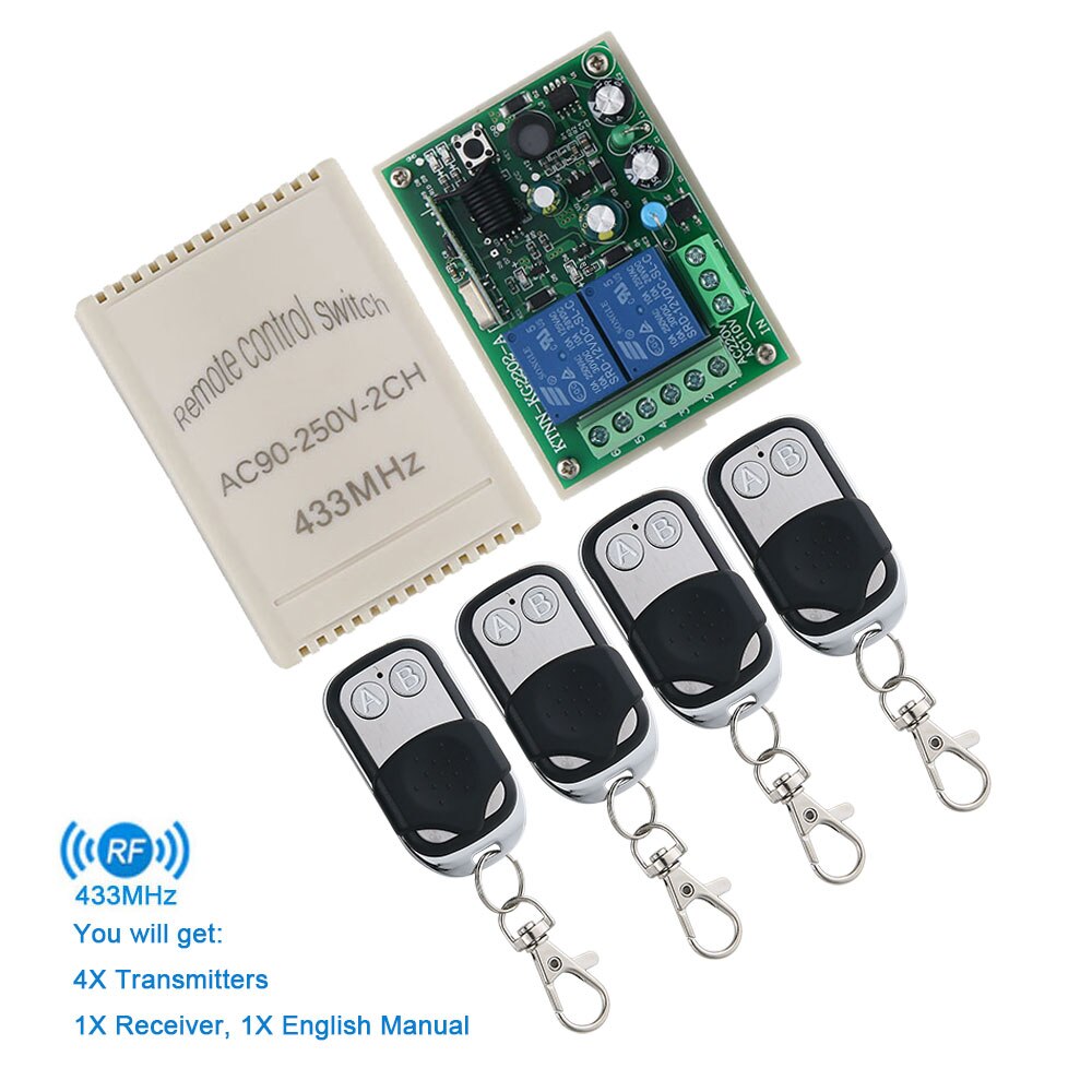 433Mhz Ac 220V 2CH Universele Draadloze Afstandsbediening Rf Relais