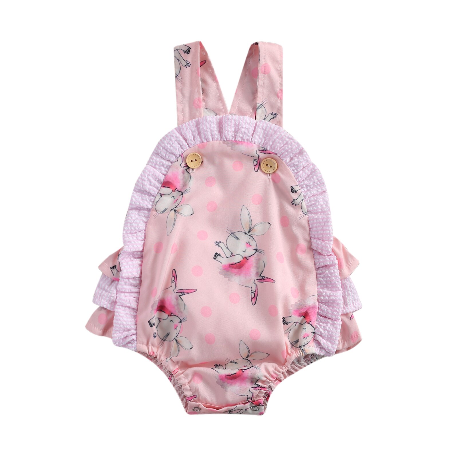 Focusnm 0-24m recém verão adorável bebê meninas meninos bodysuits coelho dos desenhos animados impressão sem mangas babados macacões