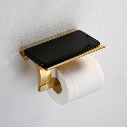 Bathroom Accessories Brushed Gold Toothbrush Holder Metal Wall Toilet Roll Paper Holder SUS304 Stainless Steel Bath Set Hooks: N